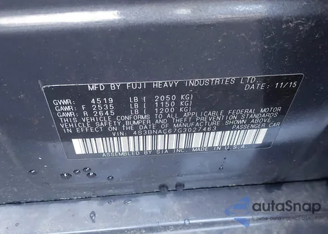 2016 Subaru Legacy 2.5I Premium from USA, damaged, VIN 4S3BNAC67G3027463